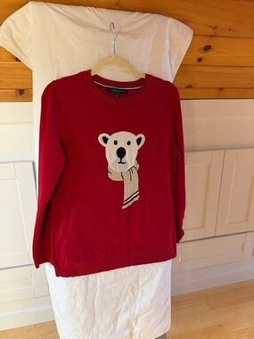 Tommy Hilfiger Red Crewneck Sweater with Polar Bear Motif